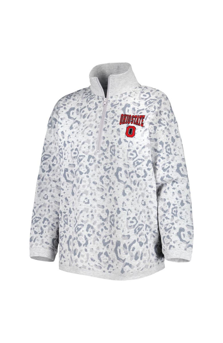 GAMEDAY COUTURE Women's Gameday Couture Heather Gray Ohio State Buckeyes Leopard Quarter-Zip Sweatshirt, Alternate, color, 