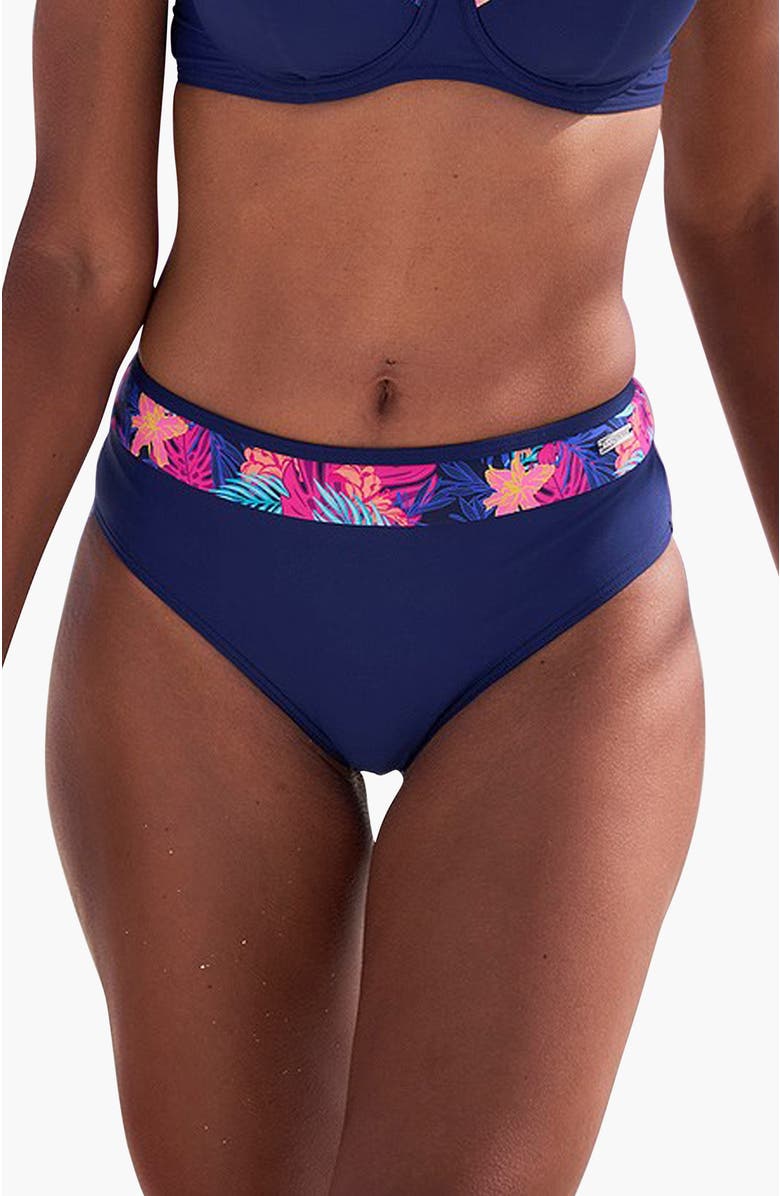LASCANA Women's Contrast Print High Waisted Bikini Bottom, Main, color, Navy & Pink
