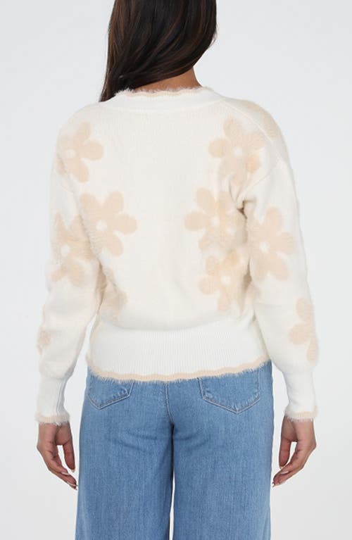 Rain And Rose Rhinestone Embellished V-neck Sweater In Neutral