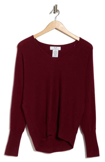 Magaschoni Cashmere V-neck Dolman Sweater In Burgundy
