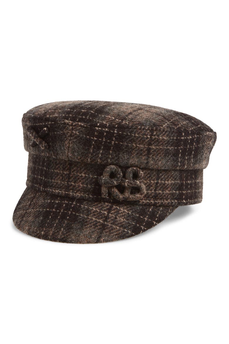 Plaid Baker Boy Cap, Main, color, BROWN