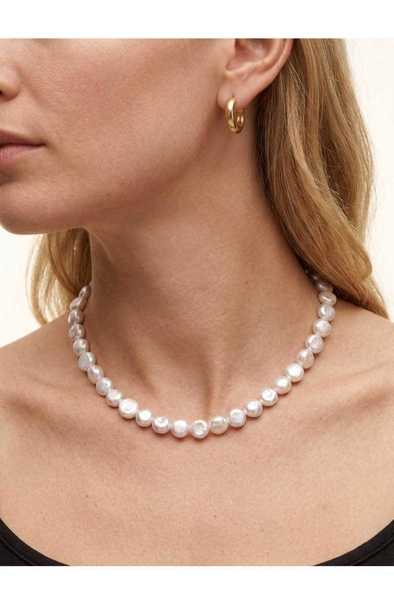 Joey Baby AA Baroque Freshwater Pearl Strand Necklace & Hoop Earring Set, Alternate, color, Metallic Gold