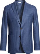 Boglioli K-Jacket Blue Houndstooth Check Wool & Silk Blend Sport Coat