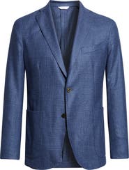 Boglioli K-Jacket Blue Houndstooth Check Wool & Silk Blend Sport Coat