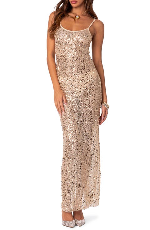 Sheer Mesh Sequin Maxi Dress
