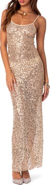 EDIKTED Sheer Mesh Sequin Maxi Dress