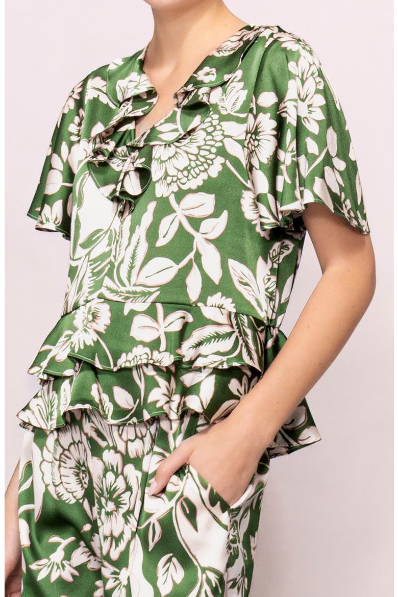 Short Sleeve Peplum Top, Alternate, color, GREEN FLORAL