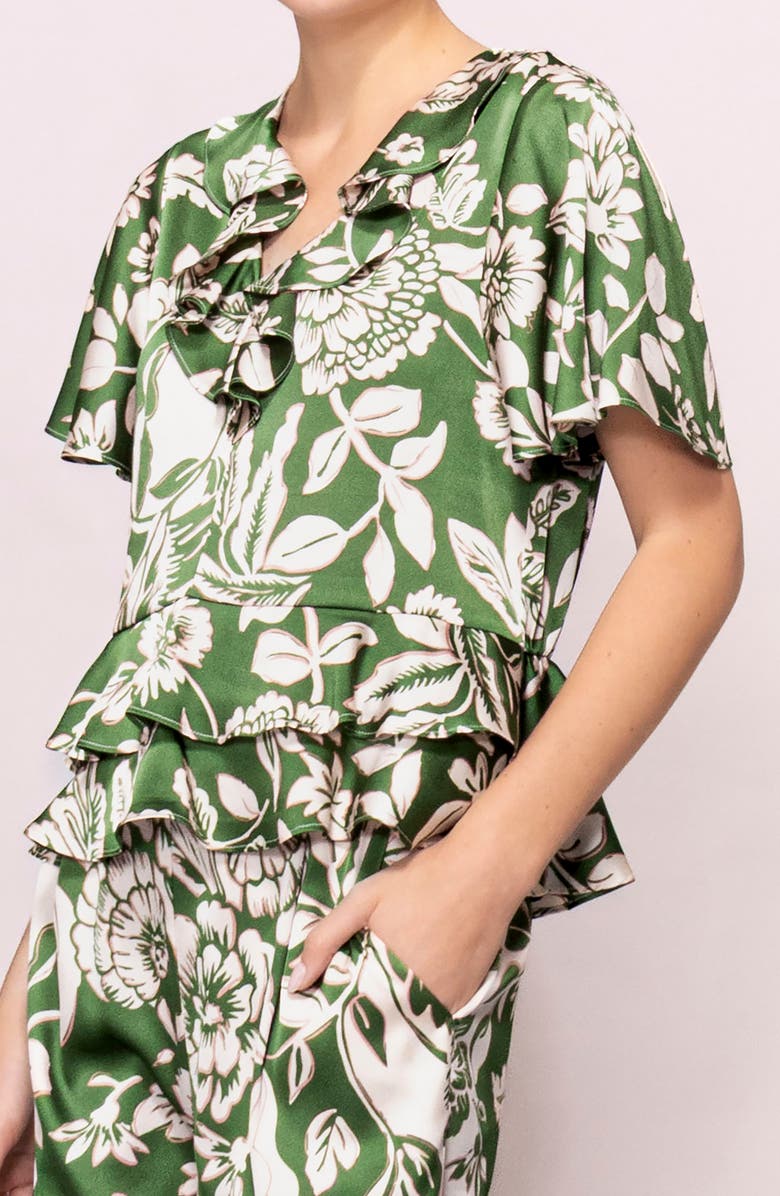MELLODAY Short Sleeve Peplum Top, Alternate, color, Green Floral