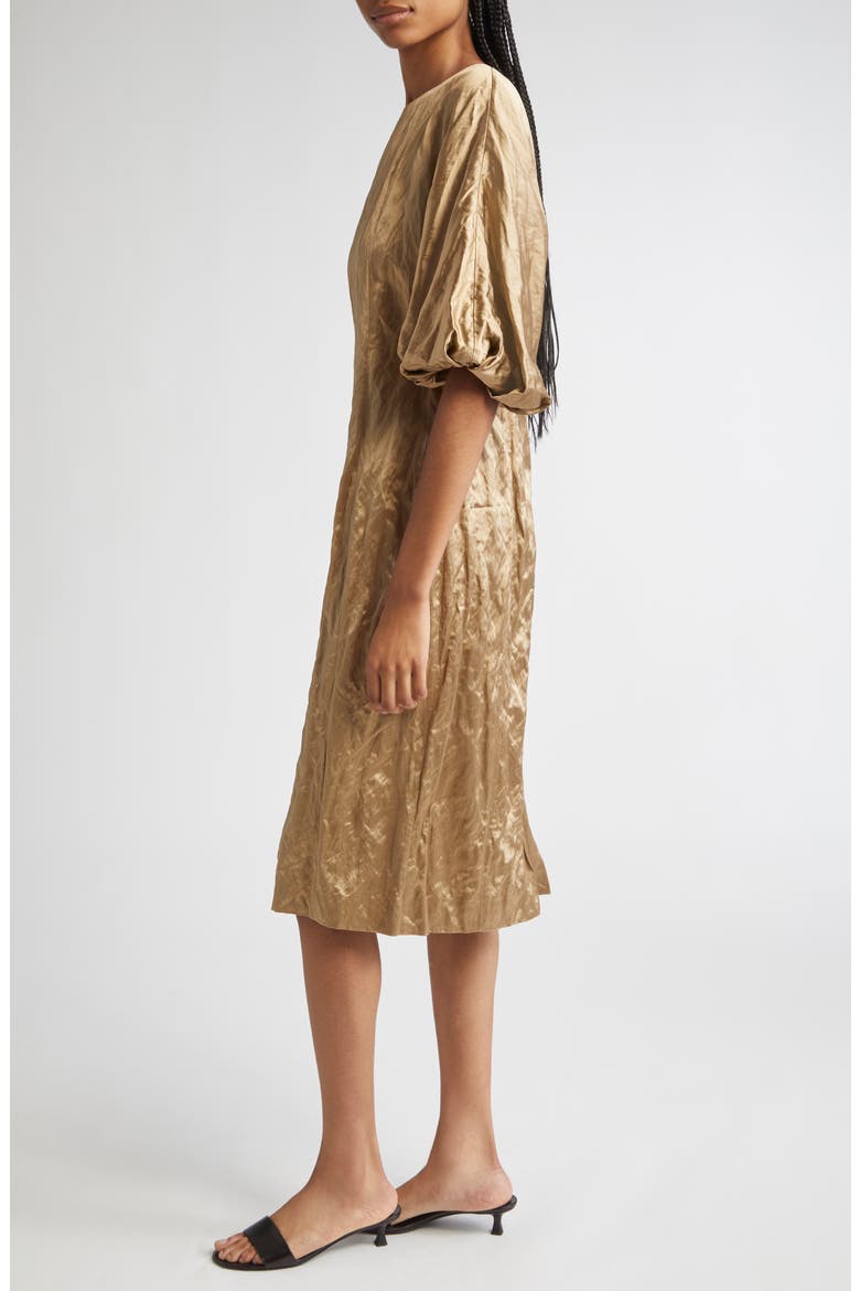 Balloon Sleeve Satin Midi Dress, Alternate, color, CLAY