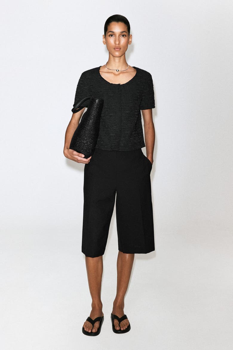 Textured Short-Sleeved Top, Alternate, color, BLACK