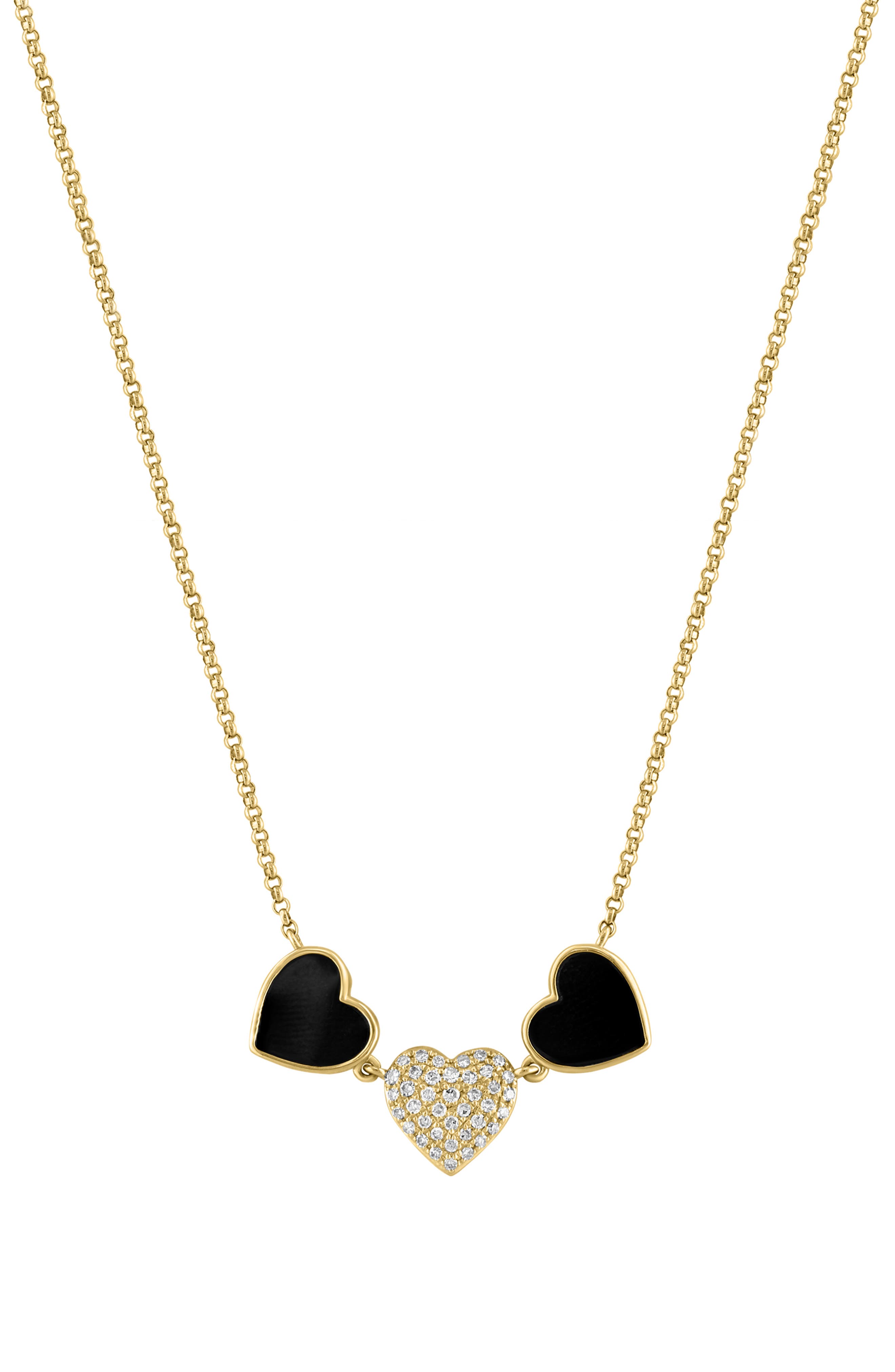 EFFY Onyx & Diamond Heart Necklace