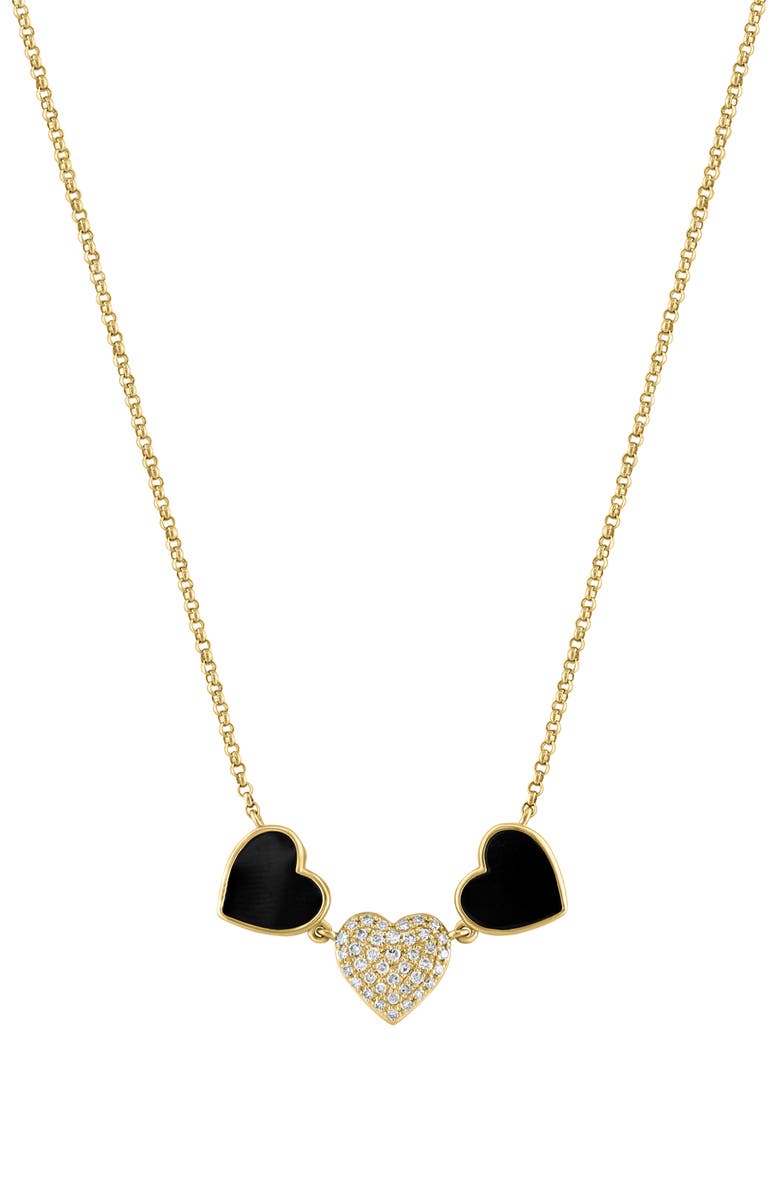 EFFY Onyx & Diamond Heart Necklace, Main, color, Black
