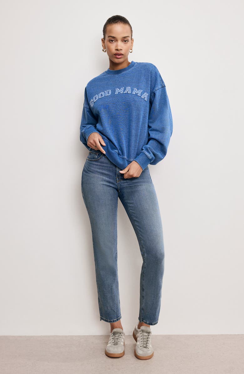 Good American Good Mama Crewneck Sweatshirt, Alternate, color, 