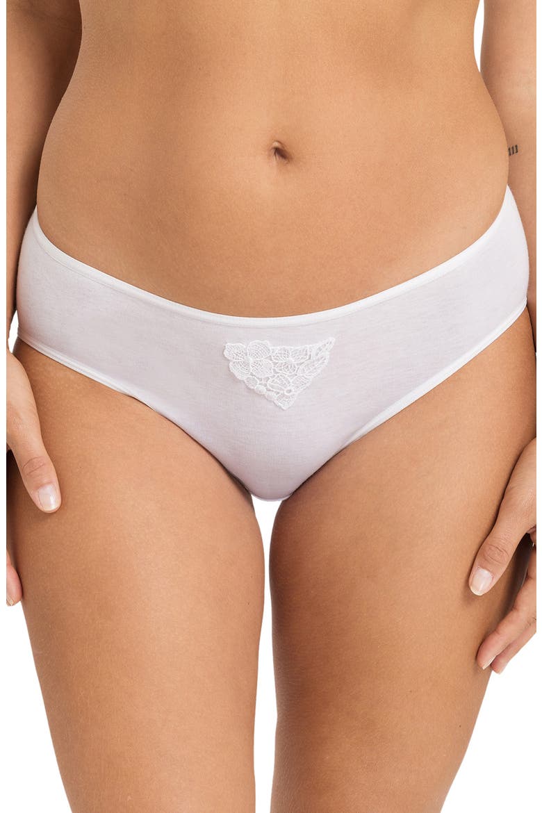 MIichelle 3D Embroidery Trim High Cut Briefs, Main, color, WHITE