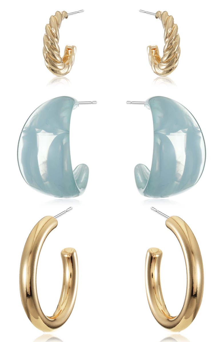 Ettika Super Set of 3 Hoop Earrings, Alternate, color, Blue Multi