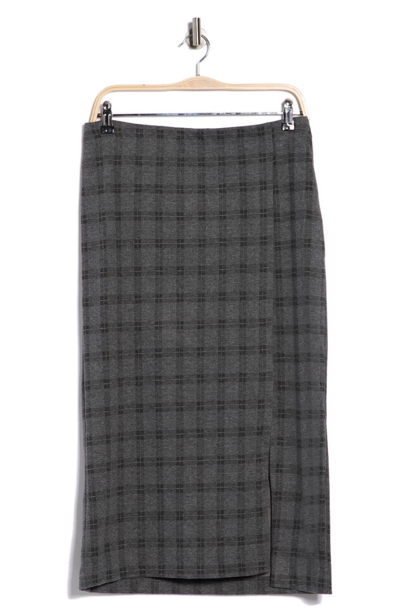 MAX STUDIO Faux Wrap Midi Skirt, Main, color, Charcoal/ Gray Plaid