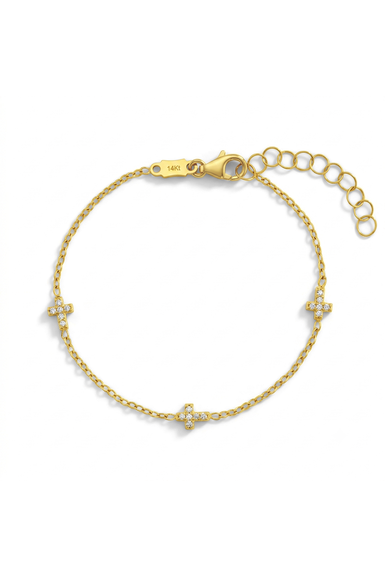 14k Tiny Cross Link Bracelet, Main, color, Gold