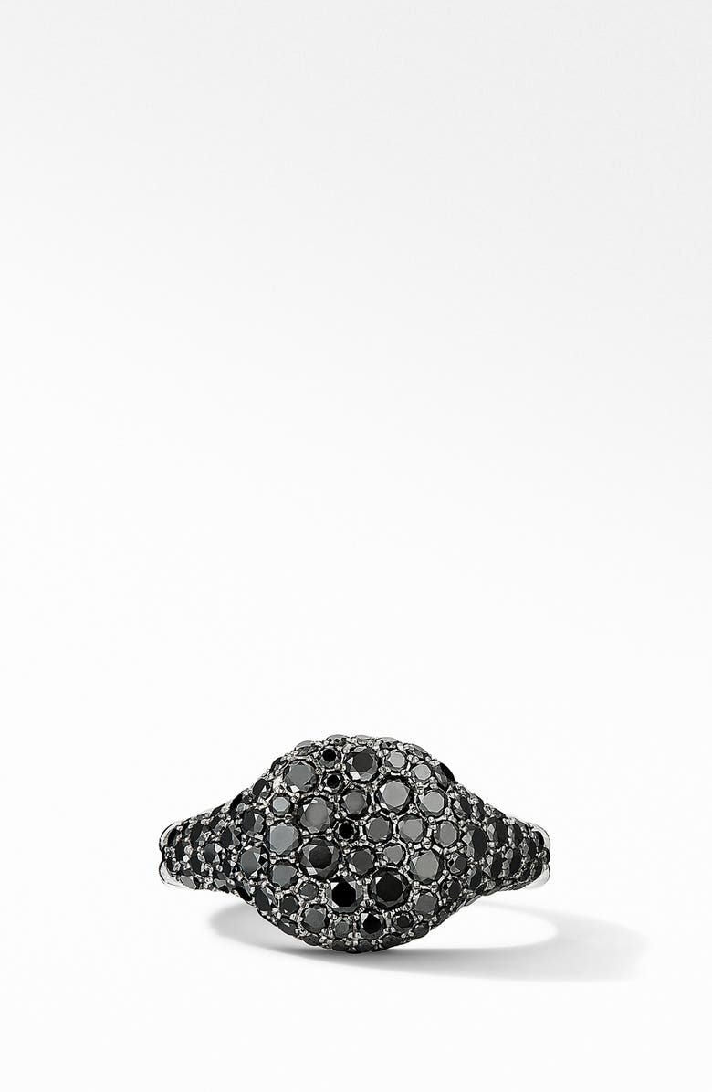 David Yurman Mini Chevron Pinky Ring in 18K White Gold with Pavé Black Diamonds, Alternate, color,