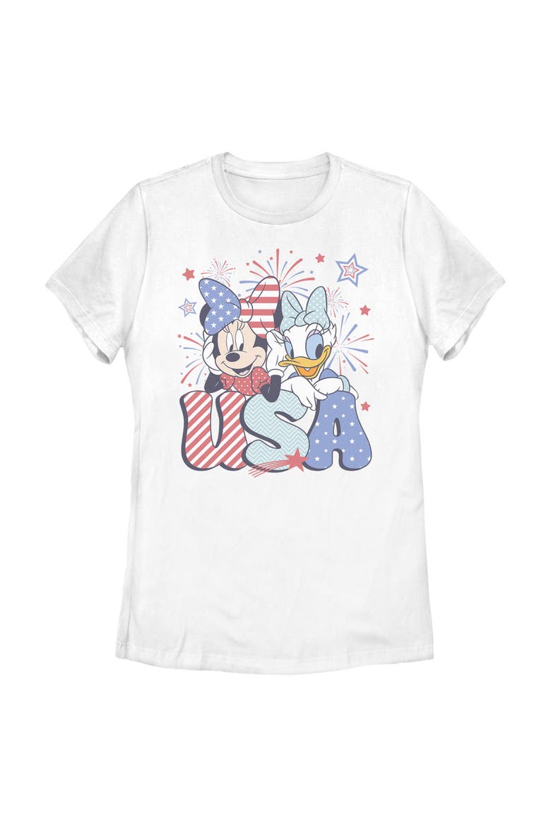 Women's Mickey & Friends Minnie and Daisy American Duo  Graphic T-Shirt, Main, color, White