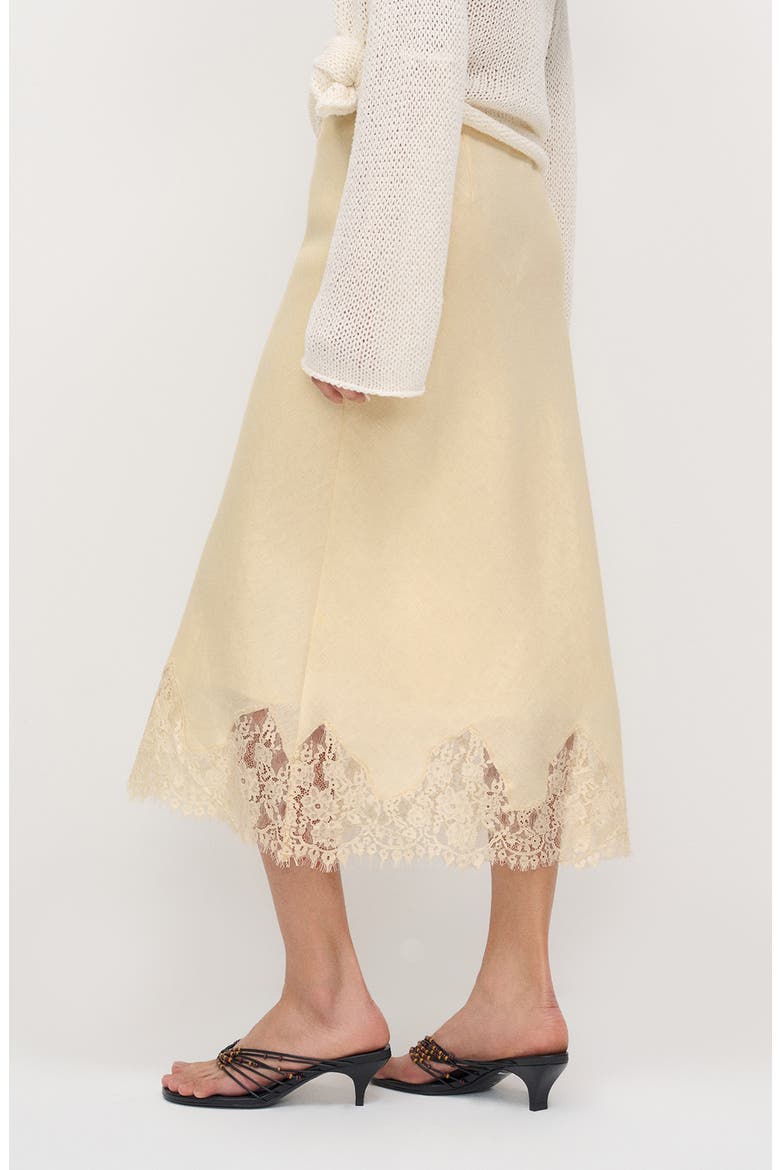 Carolina Lace Trim Linen Midi Skirt, Alternate, color, SUGAR