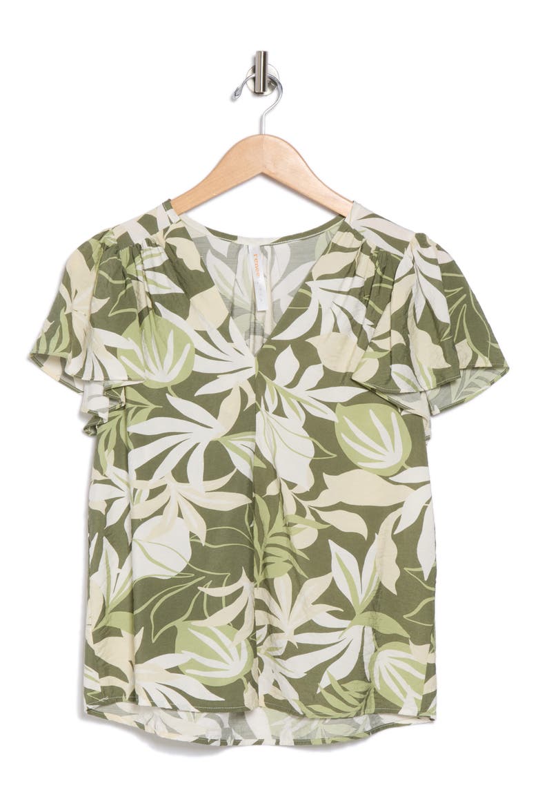 V-Neck Flutter Sleeve Top, Alternate, color, OLIVE