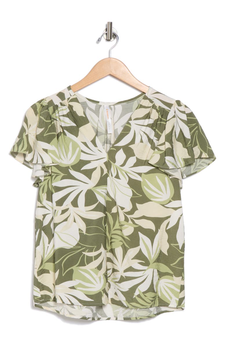 Renee C V-Neck Flutter Sleeve Top, Alternate, color, Olive