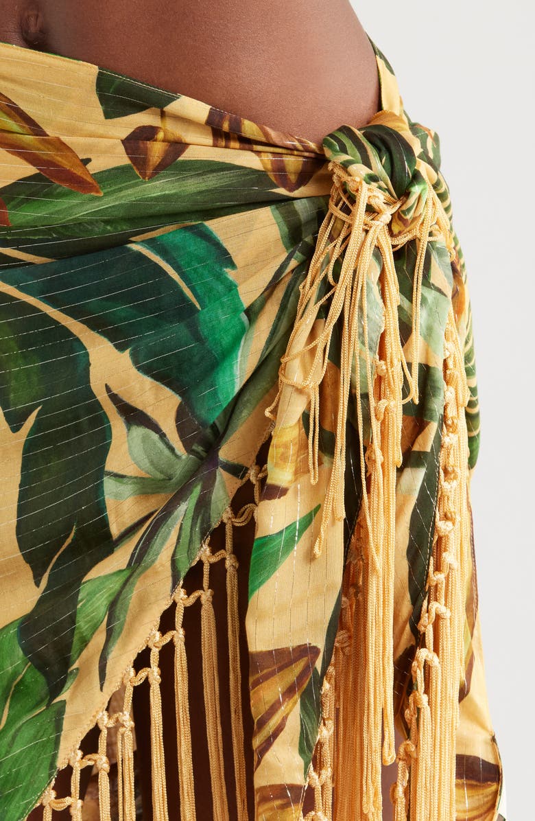 FARM Rio Bananart Metallic Stripe Fringe Trim Cover-Up Skirt, Alternate, color,