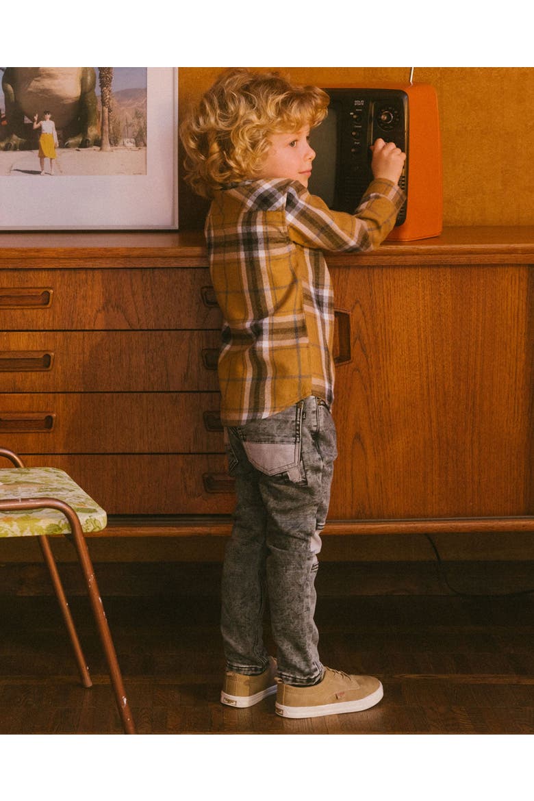 Boy's French Terry Black Denim Pants With Contrasting Patch, Alternate, color, Black Denim Textured