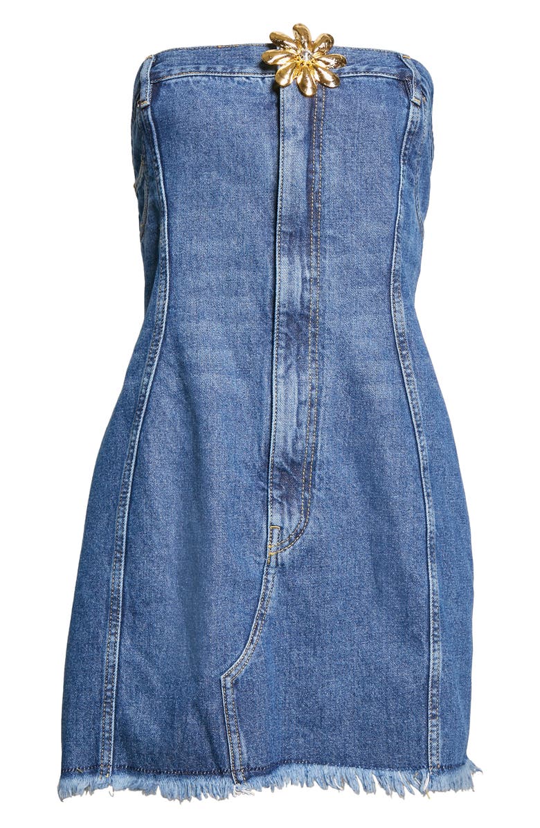 Area Mussel Flower Strapless Denim Minidress, Main, color,