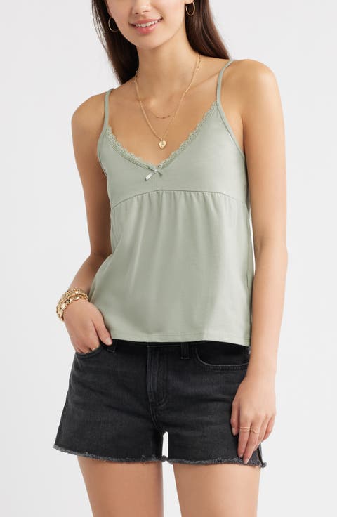 Lace Trim Stretch Cotton Camisole