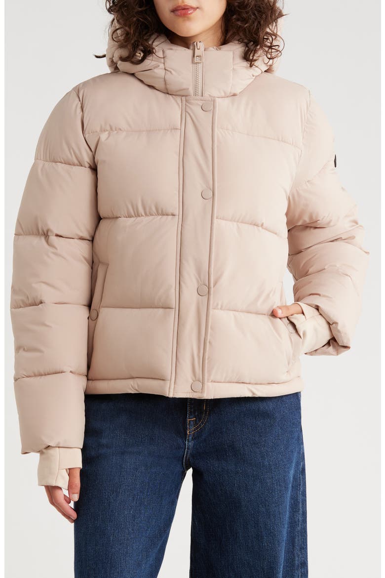 Missy Hooded Water Resistant Crop Puffer Jacket, Main, color, PUTTY