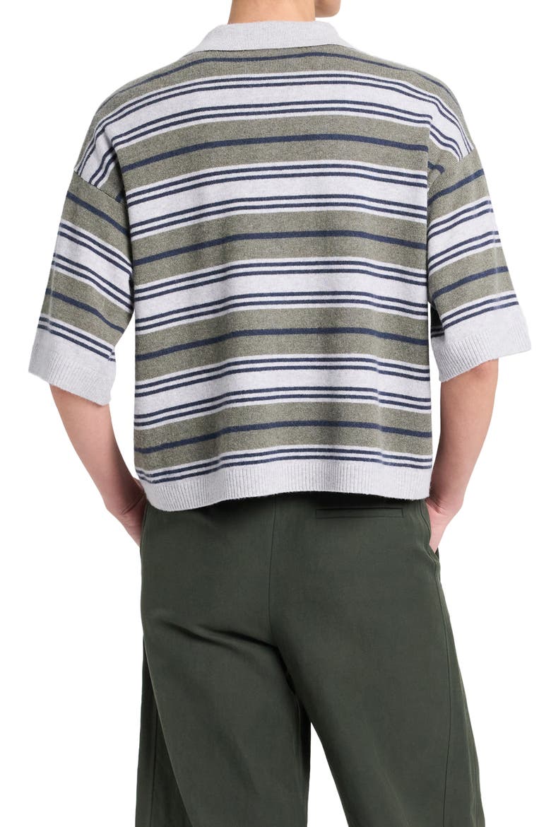 Stripe Half Placket Stretch Wool Polo Sweater, Alternate, color, MOSS / NIGHT SKY