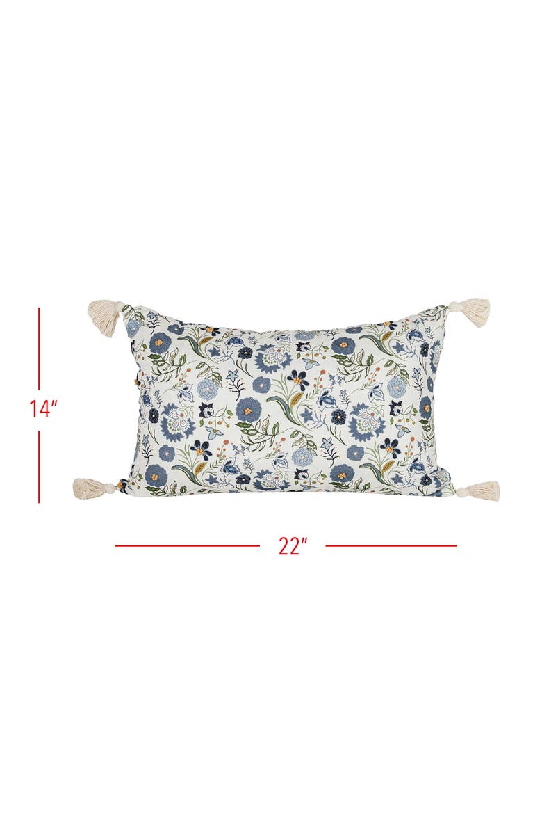 Blue Floral Marguerite Suzani Lumbar Accent Pillow, 14" x 22" w/ Tassels, Alternate, color, Blue