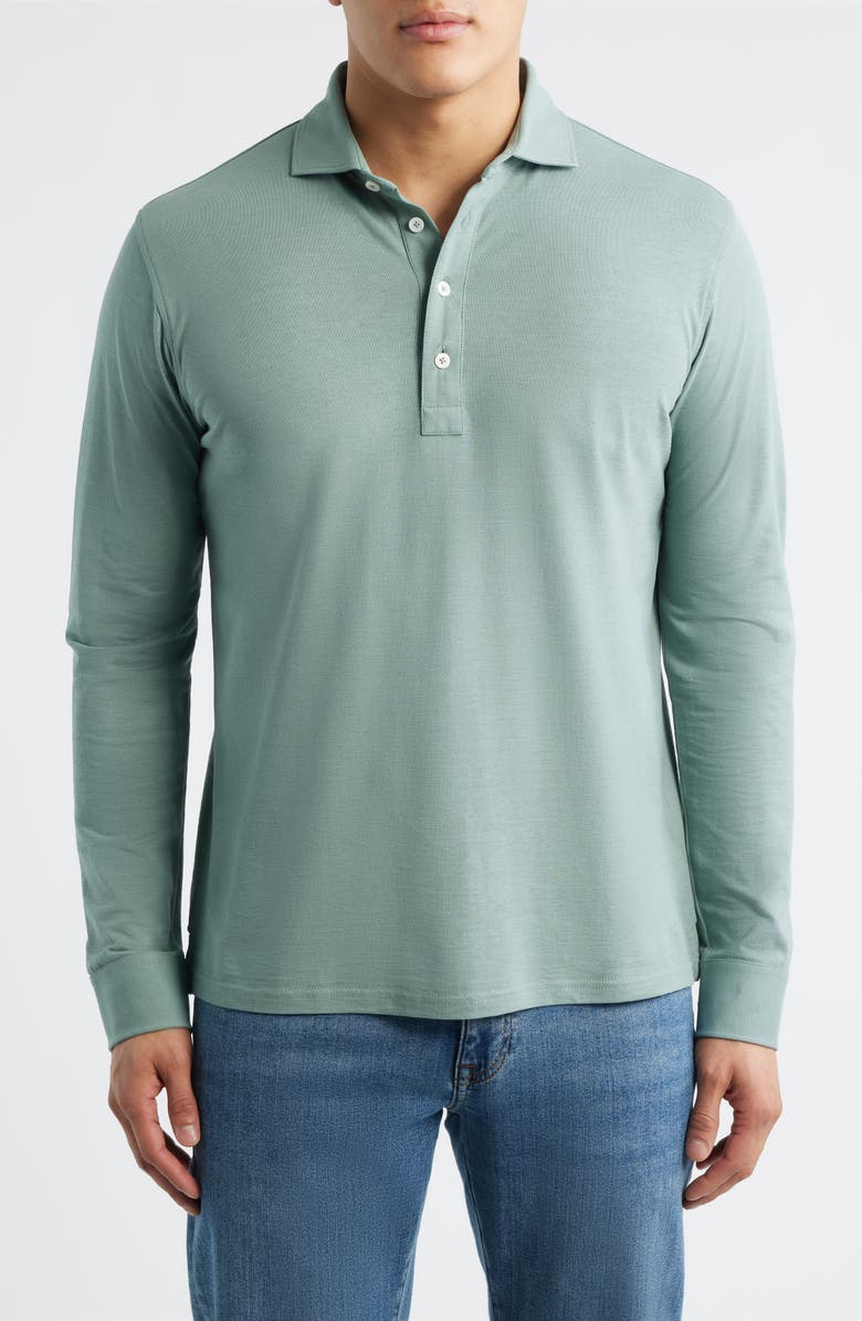 Peter Millar Crown Crafted Cool Long Sleeve Polo, Main, color, Willow