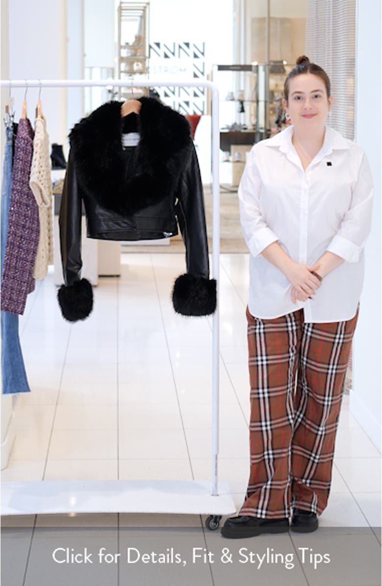 Gisele Faux Fur Trim Faux Leather Crop Jacket, sales video thumbnail