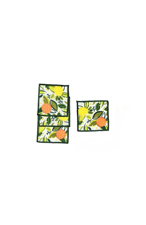 Blue Citrus Print Cocktail Napkins Set of 4