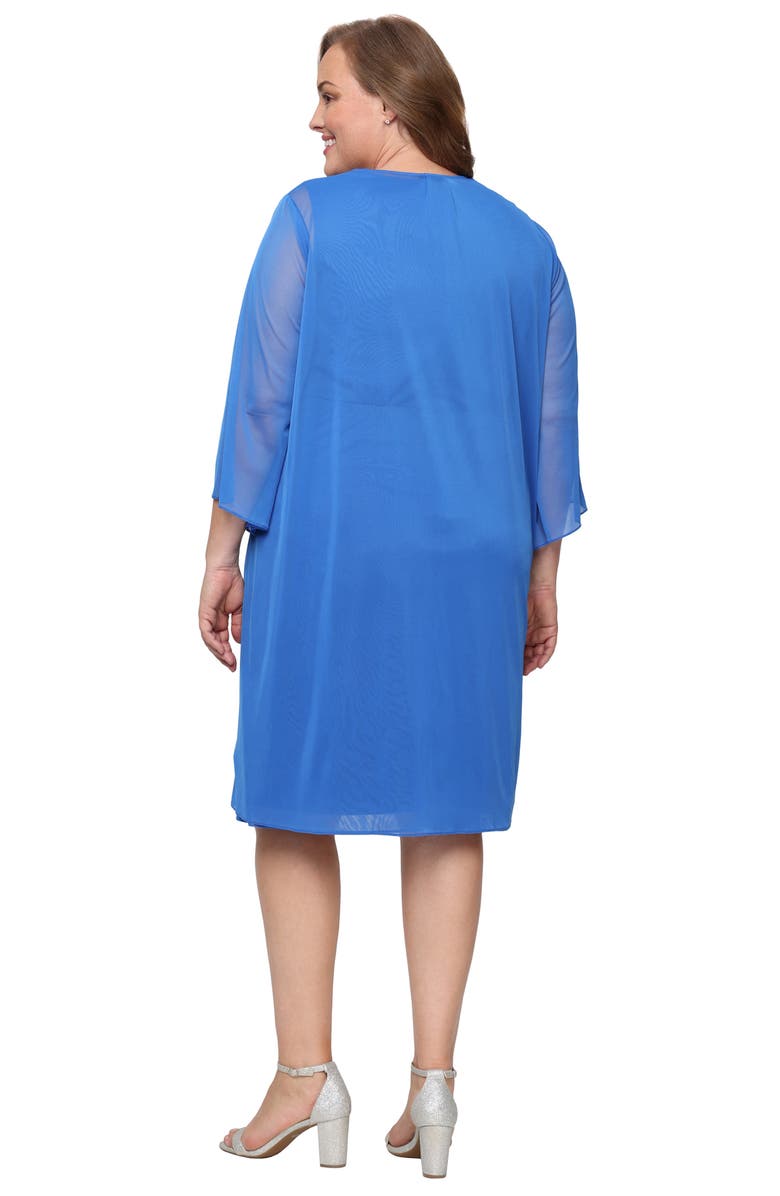 SL FASHIONS Faux Wrap Sheath Dress with Chiffon Jacket, Alternate, color, Mid Blue