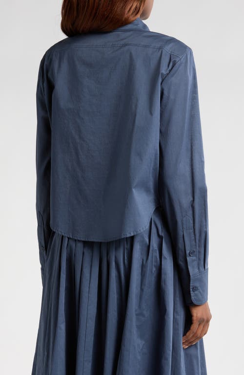 Wayf Amelie Tie Waist Cotton Button-up Shirt In Stone Blue