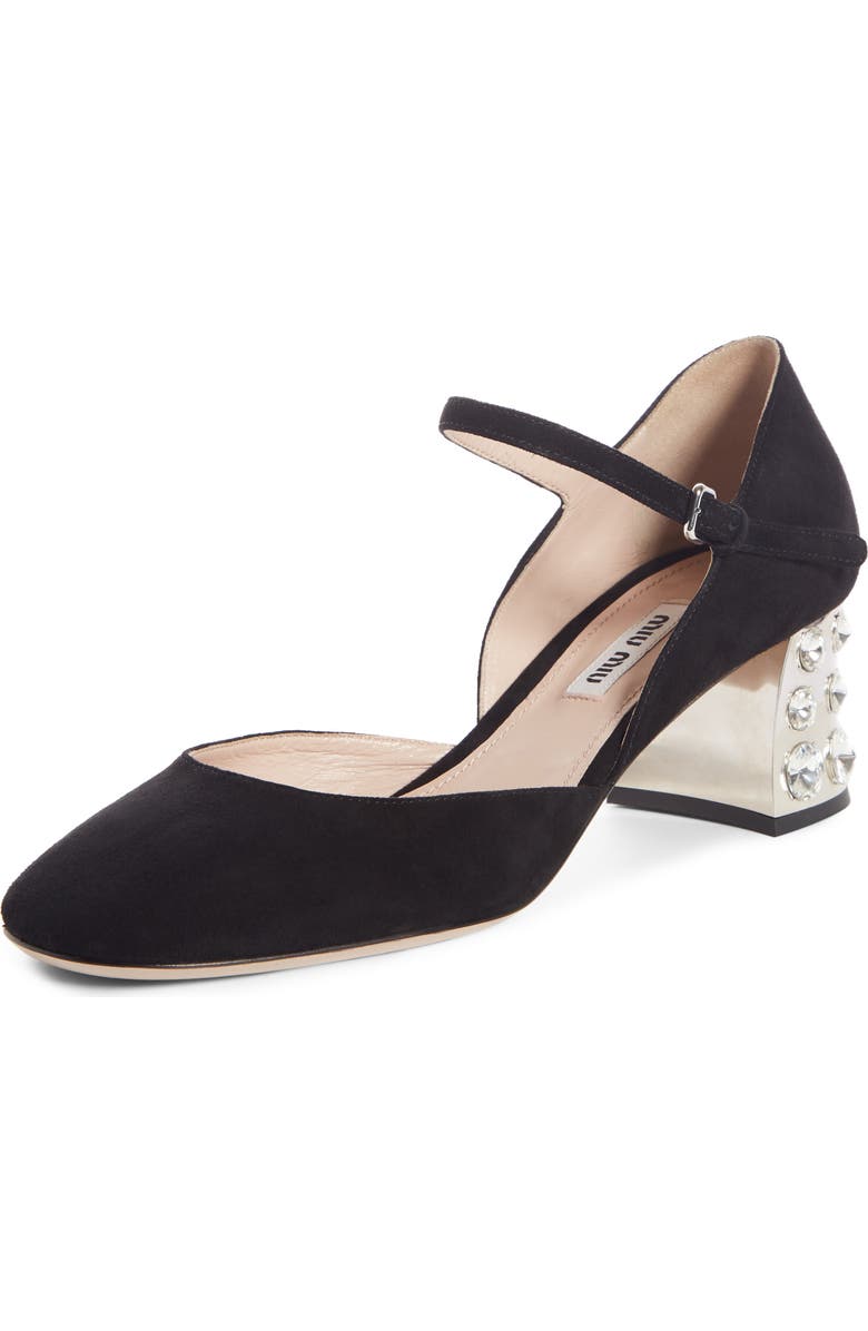 Miu Miu Embellished Block Heel Mary Jane Pump, Main, color,