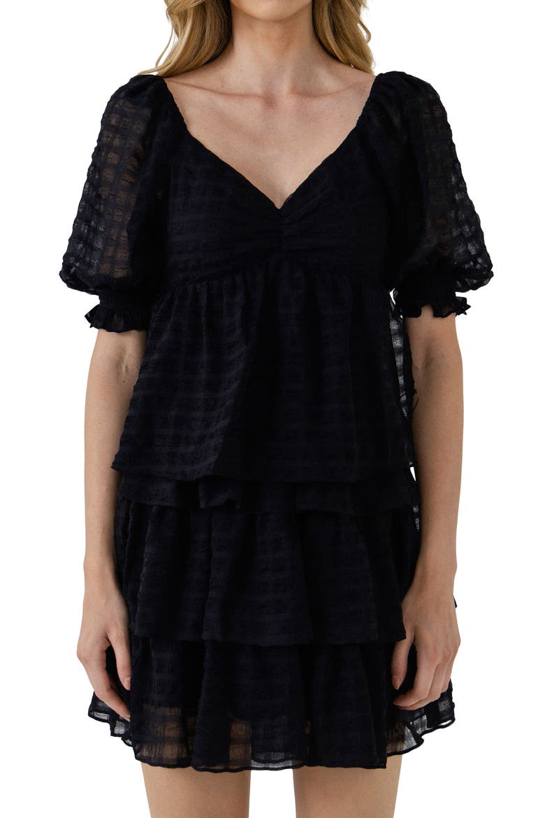 Gingham Chiffon Top, Alternate, color, BLACK