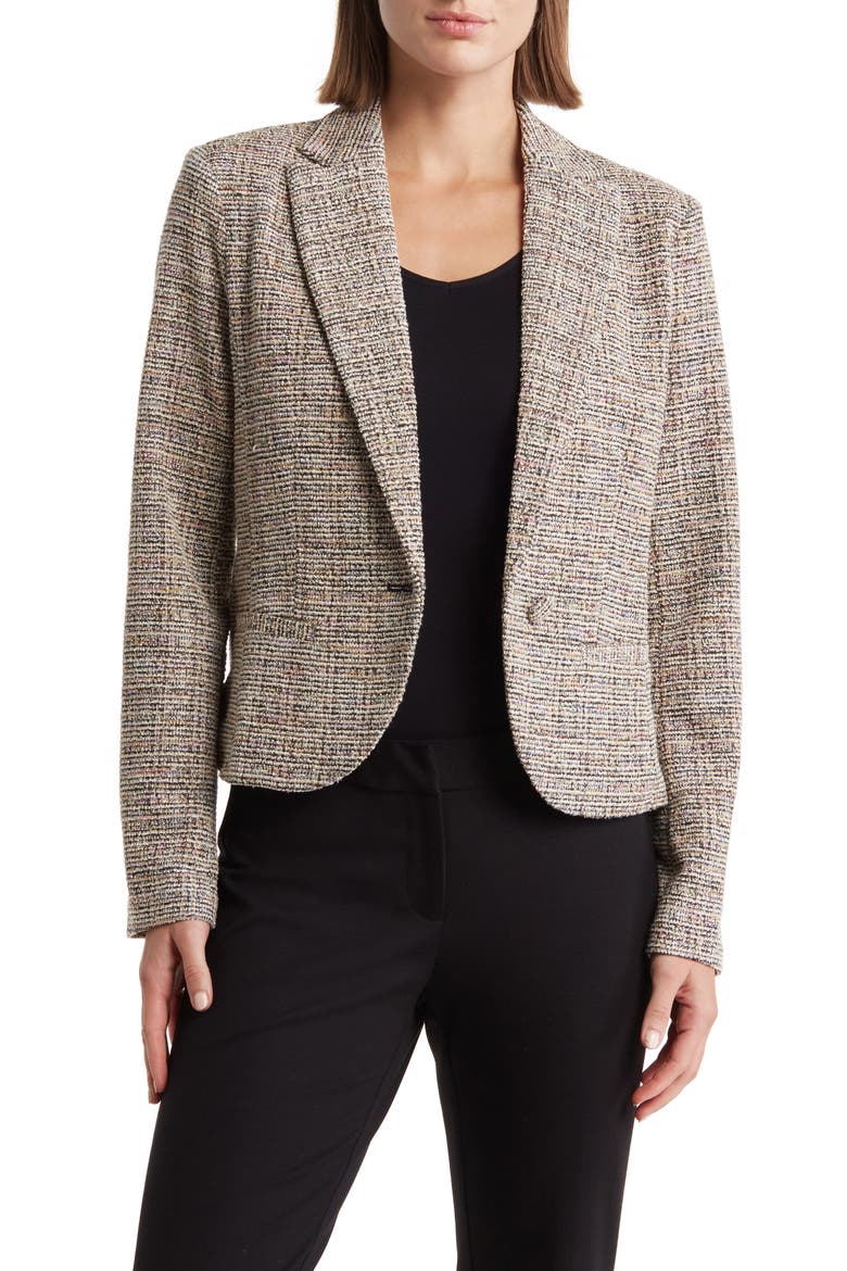 Tweed One-Button Blazer, Main, color, BLACK/CAMEL MULTI