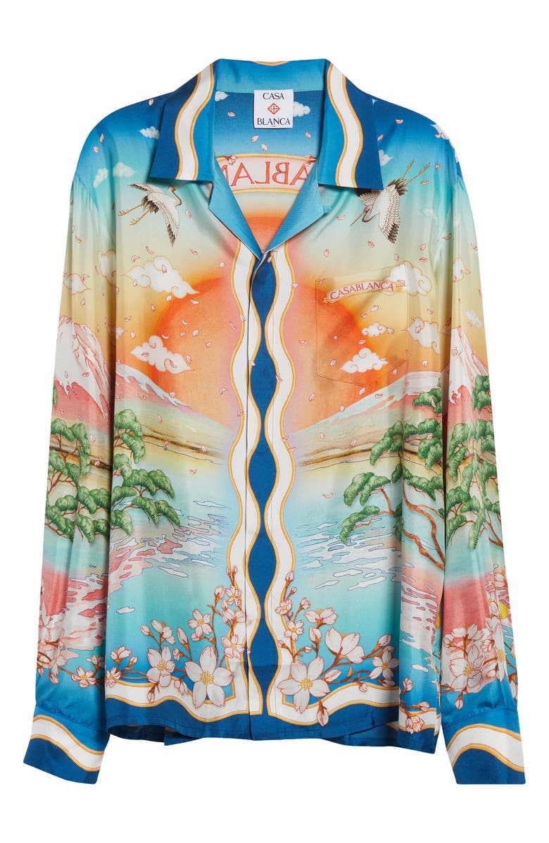 Casablanca Tennis Club Long Sleeve Silk Camp Shirt, Alternate, color, Tennis Club