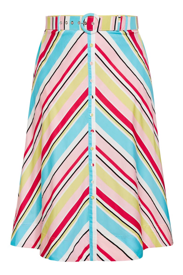 Sevyn Stripe Belted Midi Skirt, Alternate, color, BLUE STRIPE DELIGHT