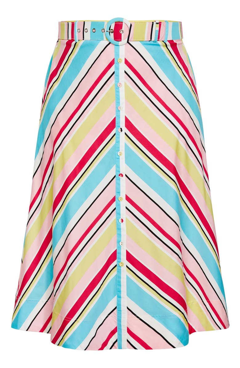 City Chic Sevyn Stripe Belted Midi Skirt, Alternate, color, 