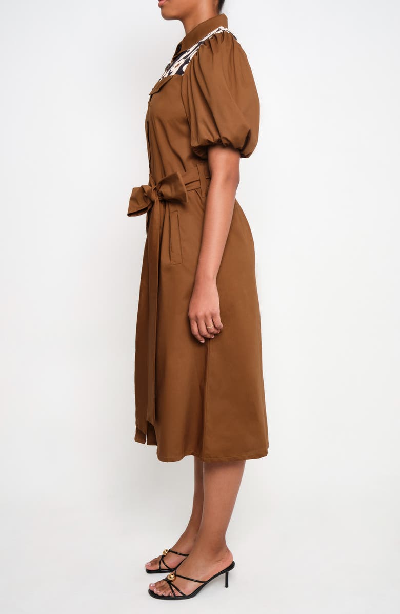 The Lulo Project Pompon Contrast Detail Stretch Cotton Shirtdress, Alternate, color, Chocolate 18