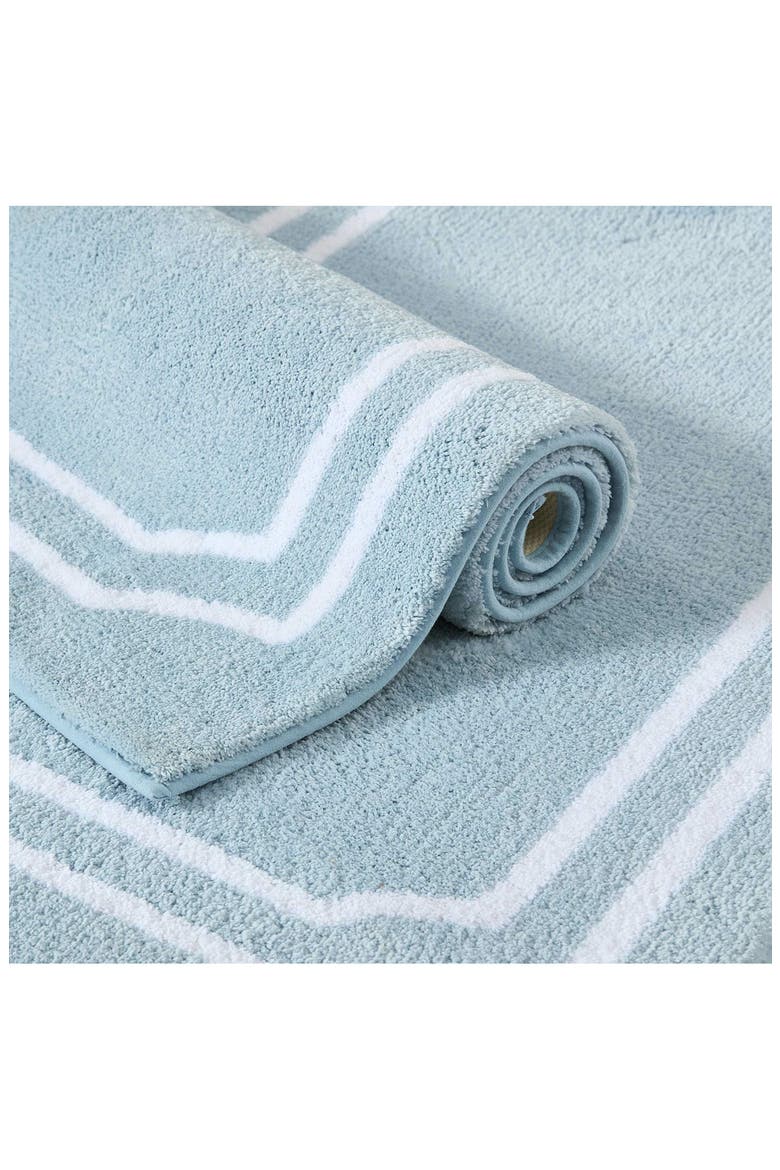 Skylands Border Microfiber Bath Rug, Alternate, color, BLUE BELL/ WHITE