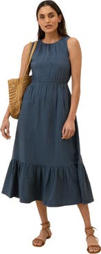Pact Organic Cotton Coastal Double Gauze Tiered Midi Dress