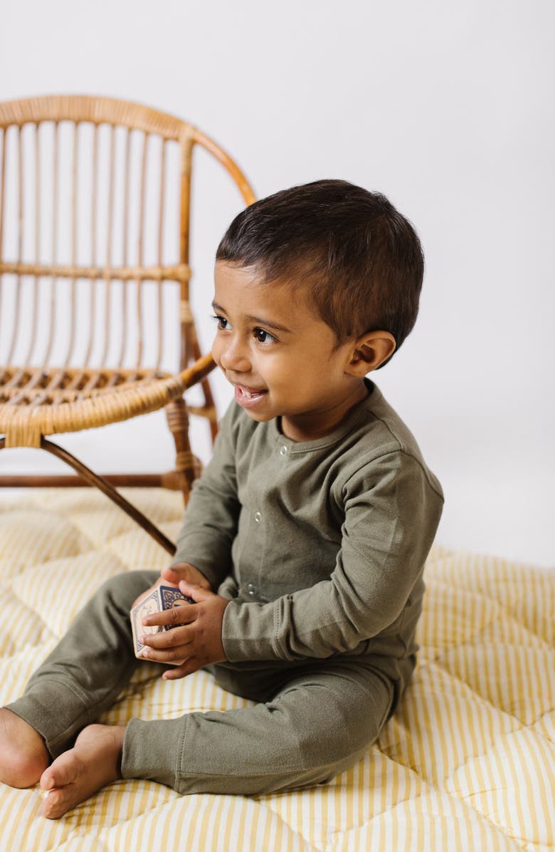 Pehr Essentials Long Sleeve Organic Cotton Romper, Alternate, color, Olive