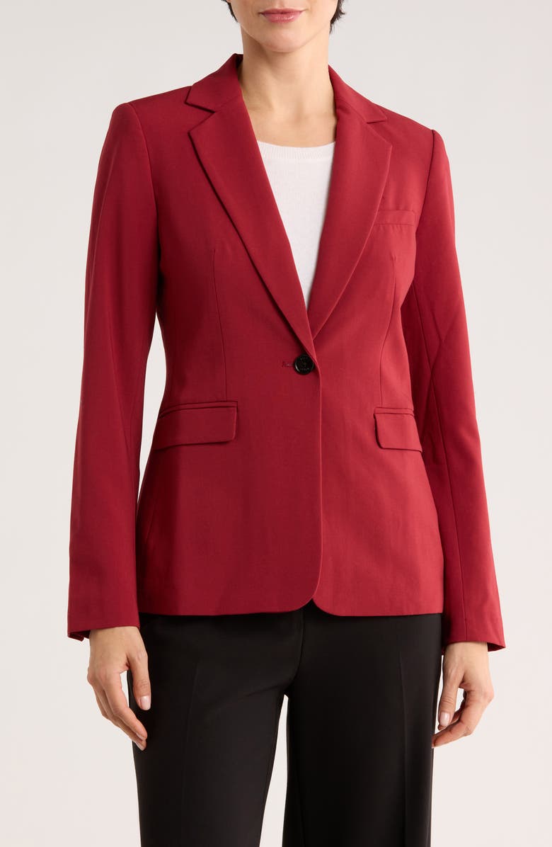 DKNY Notch Lapel One Button Blazer, Main, color, Merlot