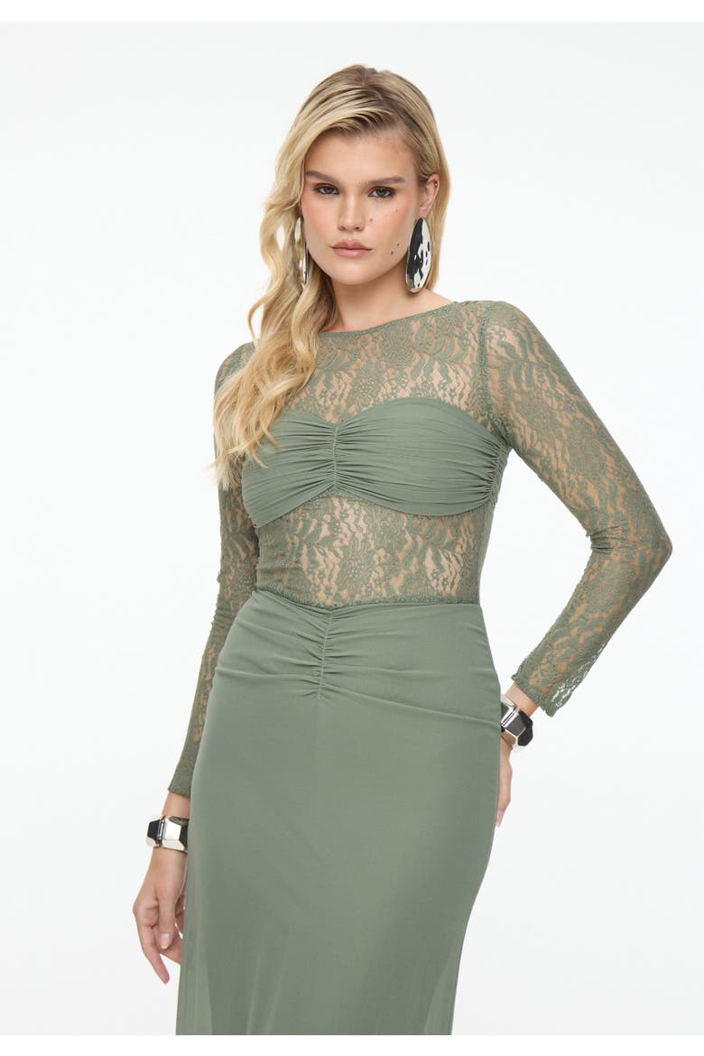 Chiffon Maxi Dress With Ruched detailing, Alternate, color, GREEN